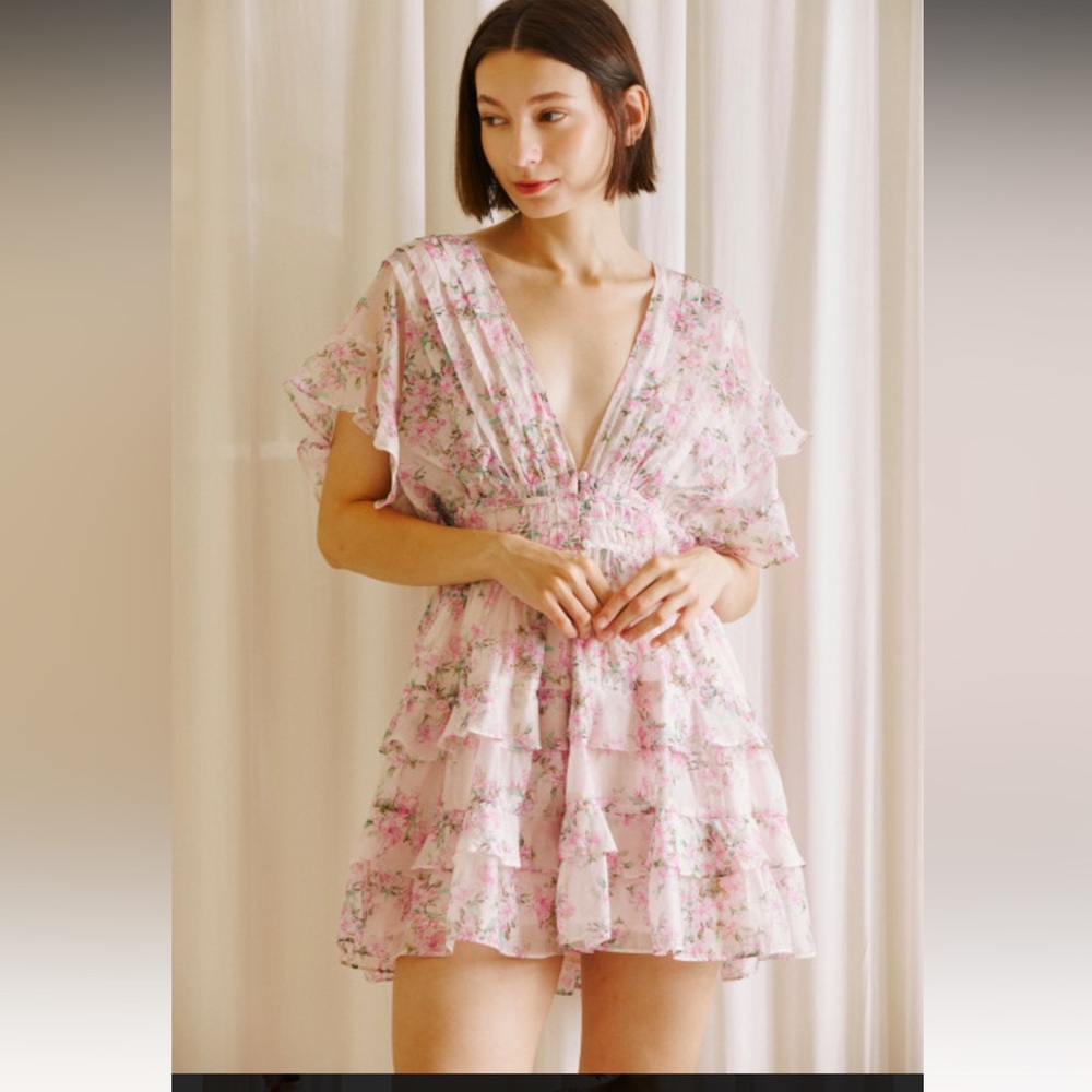 Storia Floral Pink Ruffle Dress Small